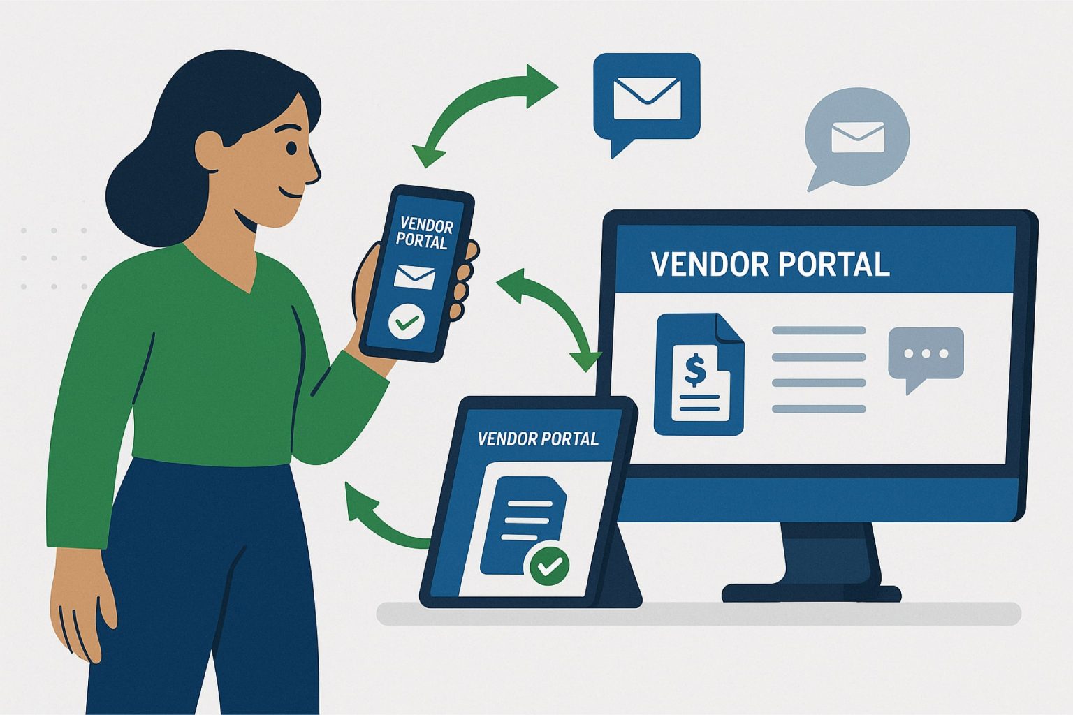 vendor portal with woman on phone
